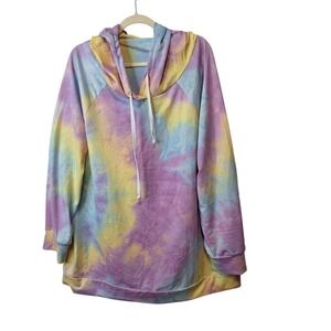 Womens Tie Dye Hoodie 26W Purple Blue Yellow Pullover Long Sleeve Unbranded Tie